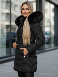 Kurtka zimowa damska długa z futerkiem czarna OZONEE JS/16M9121/392Z