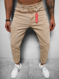 Spodnie jeansowe joggery męskie beżowe OZONEE DO/6058