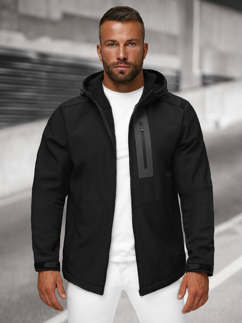 Kurtka softshell męska z kapturem czarna OZONEE JS/27B6513/3