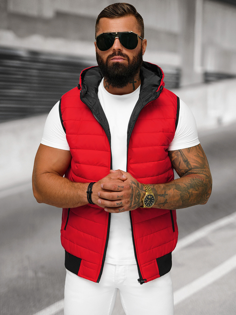 Kamizelka męska pikowana z kapturem czerwona OZONEE JS/MY88Z