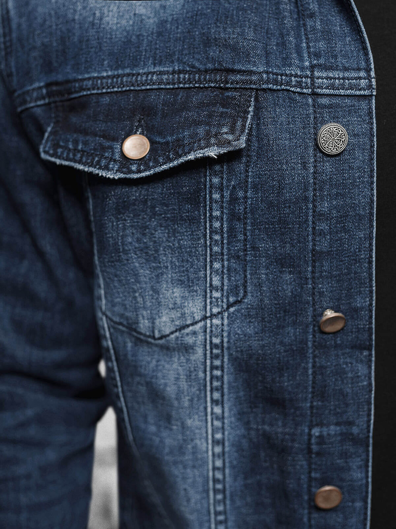 Kurtka męska jeansowa sherpa ciemno-niebieska OZONEE NB/MJ516BSZ