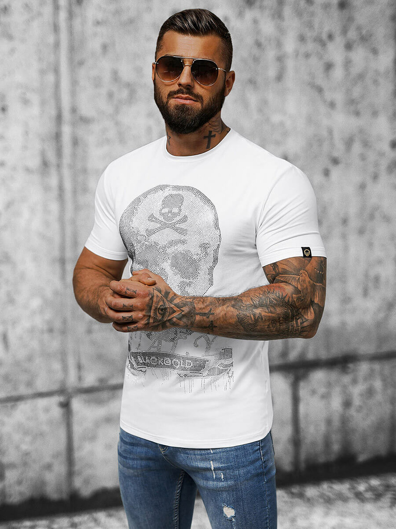 T-shirt męski slim fit biały OZONEE NB/MT3025