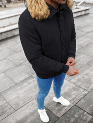 Kurtka zimowa męska z futerkiem czarna OZONEE JS/M2019/392