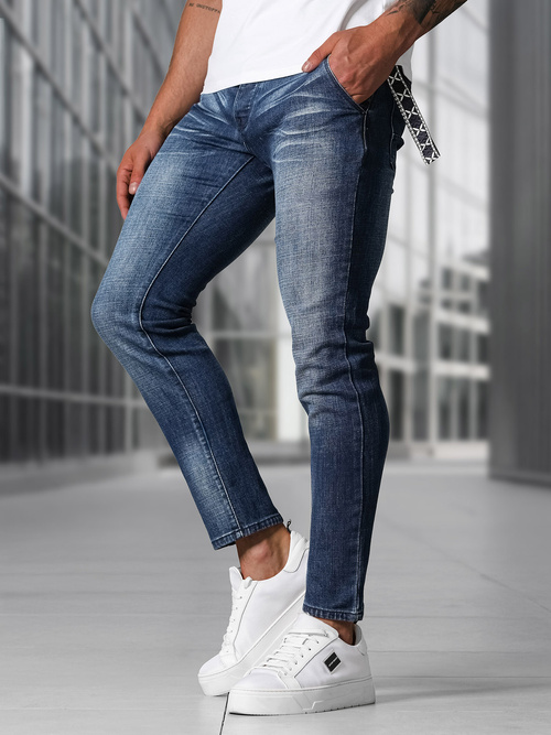 Spodnie jeansowe męskie slim fit ciemno-niebieskie OZONEE NB/MP0091BS