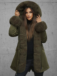 Kurtka zimowa damska z futerkiem zielona OZONEE JS/16M9062/136