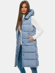 Kamizelka damska długa pikowana z kapturem jasno-niebieska OZONEE O/H909/101