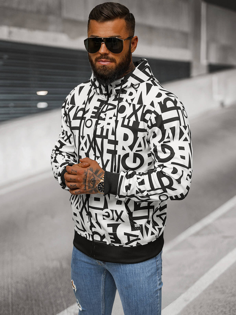 Bluza męska z kapturem rozpinana biała OZONEE JS/8B1179/1