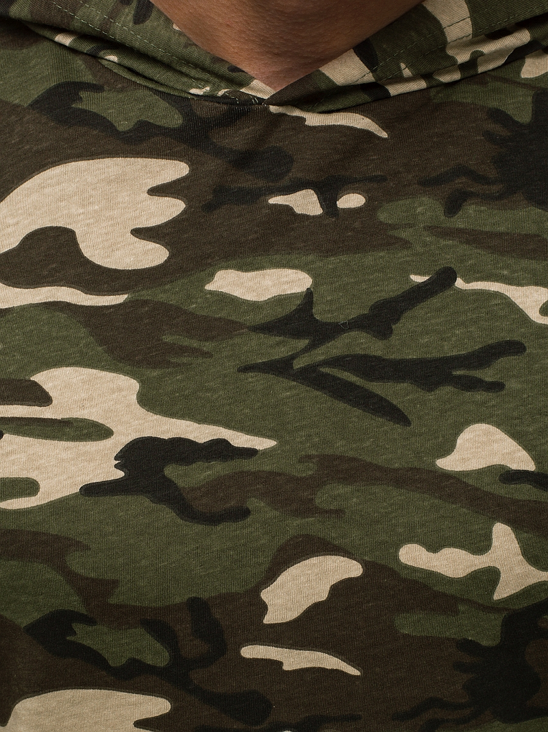 Koszulka bez rękawów z kapturem męska beżowo-brązowy-moro OZONEE O/2537