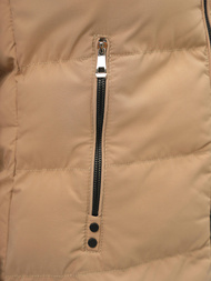 Kamizelka damska długa pikowana z kapturem beżowa OZONEE N/7046