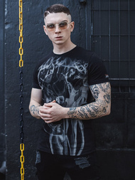 T-Shirt męski z nadrukiem czarny OZONEE MECH/2074TZ