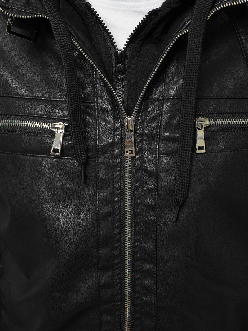 Куртка шкіряна чоловіча Чорна OZONEE JB/JP1171Z