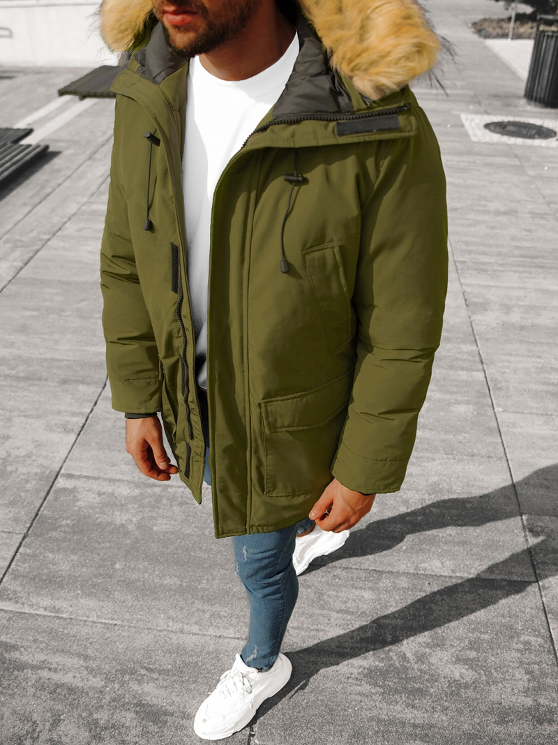 Kurtka zimowa męska parka z futerkiem zielona OZONEE JB/JP1173/8Z