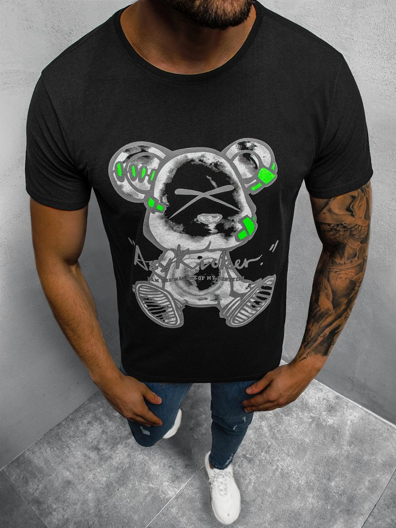 T-Shirt męski z nadrukiem czarny OZONEE O/BL75