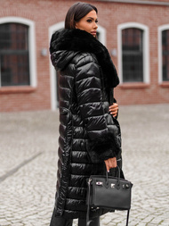 Płaszcz zimowy damski z futerkiem czarny OZONEE JS/5M3160/392Z