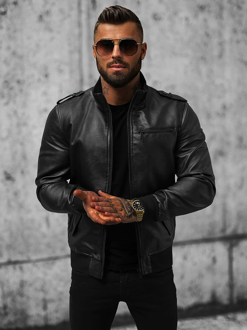 Kurtka skórzana męska czarna OZONEE O/8907