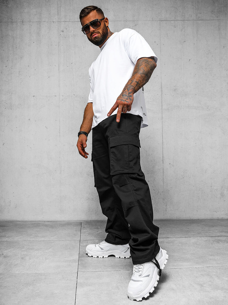 Spodnie męskie cargo wide leg czarne OZONEE O/G3179Z