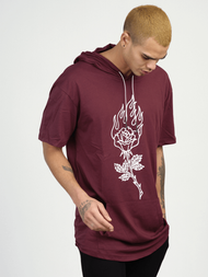 T-Shirt z kapturem męski bordowy OZONEE MR/21553