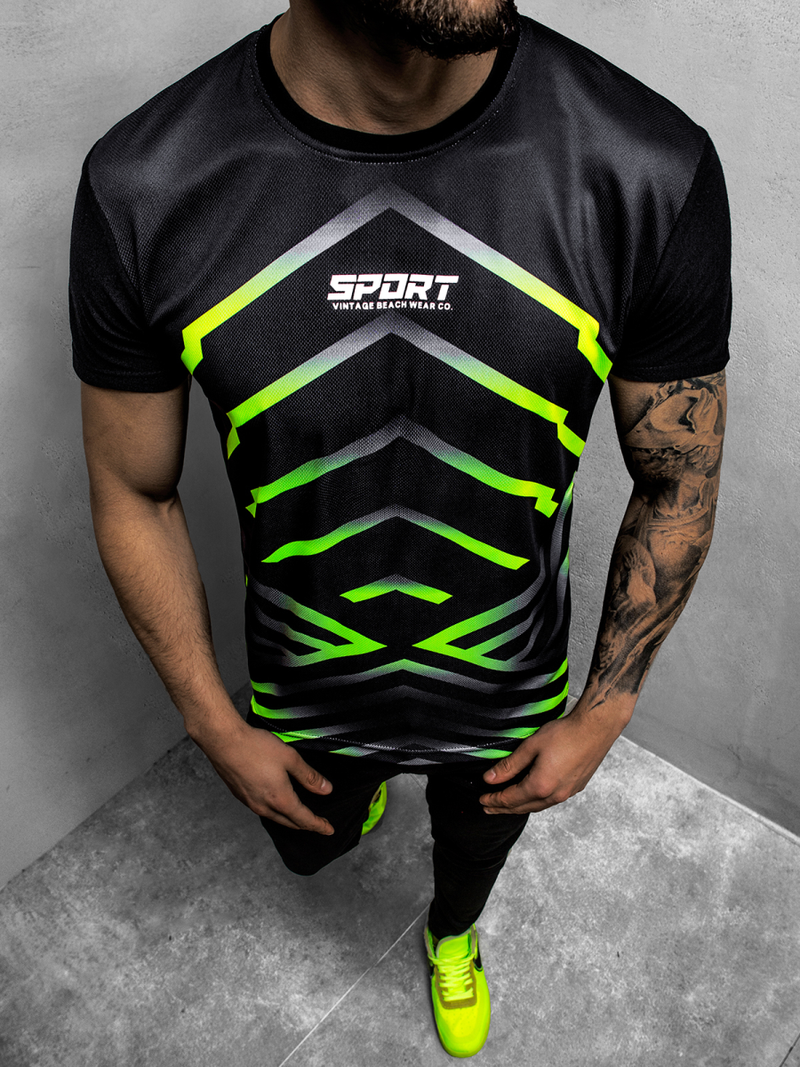 Футболка чоловіча Чорно-Зеленi OZONEE JS/KS2063Z