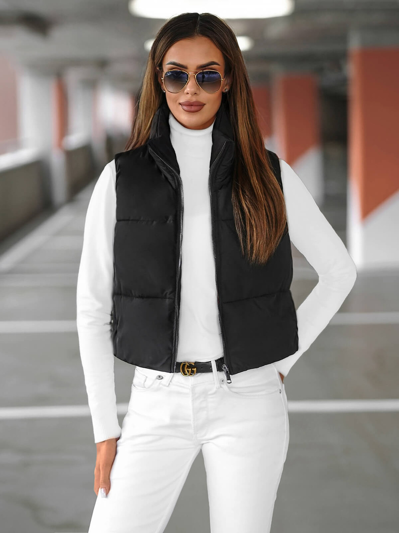 Kamizelka damska pikowana czarna OZONEE JS/16M9079/392Z