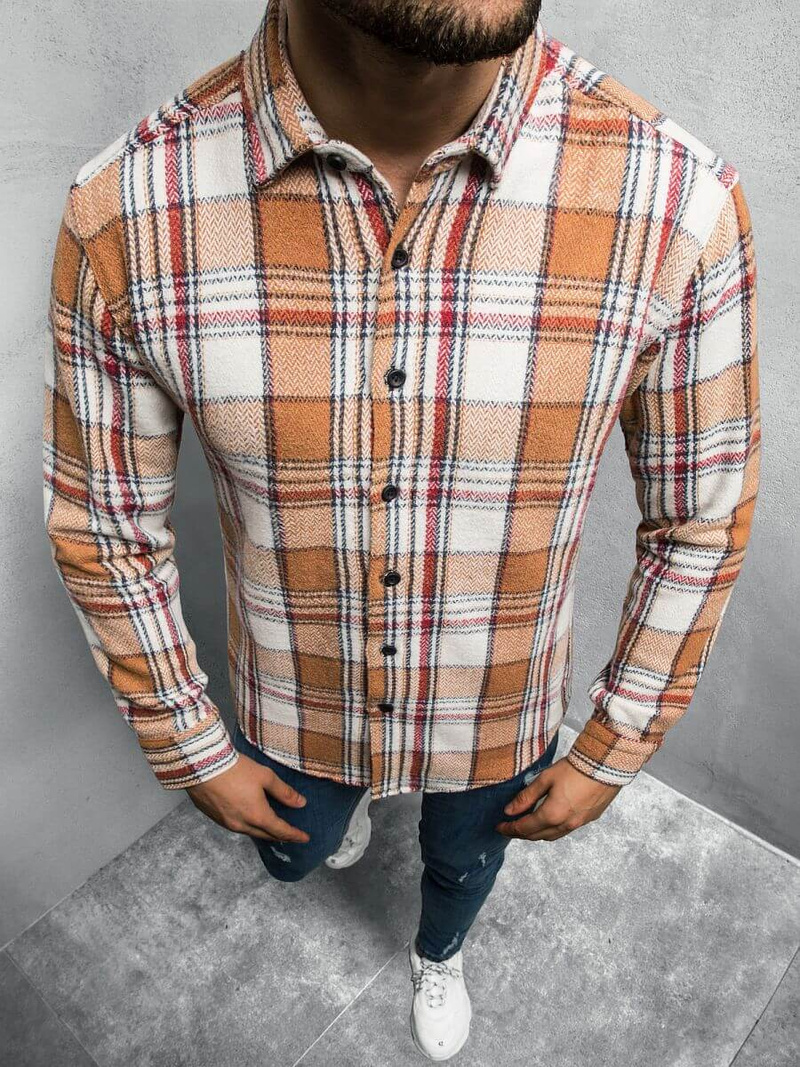 Koszula męska w kratę camelowa OZONEE E/3902/7