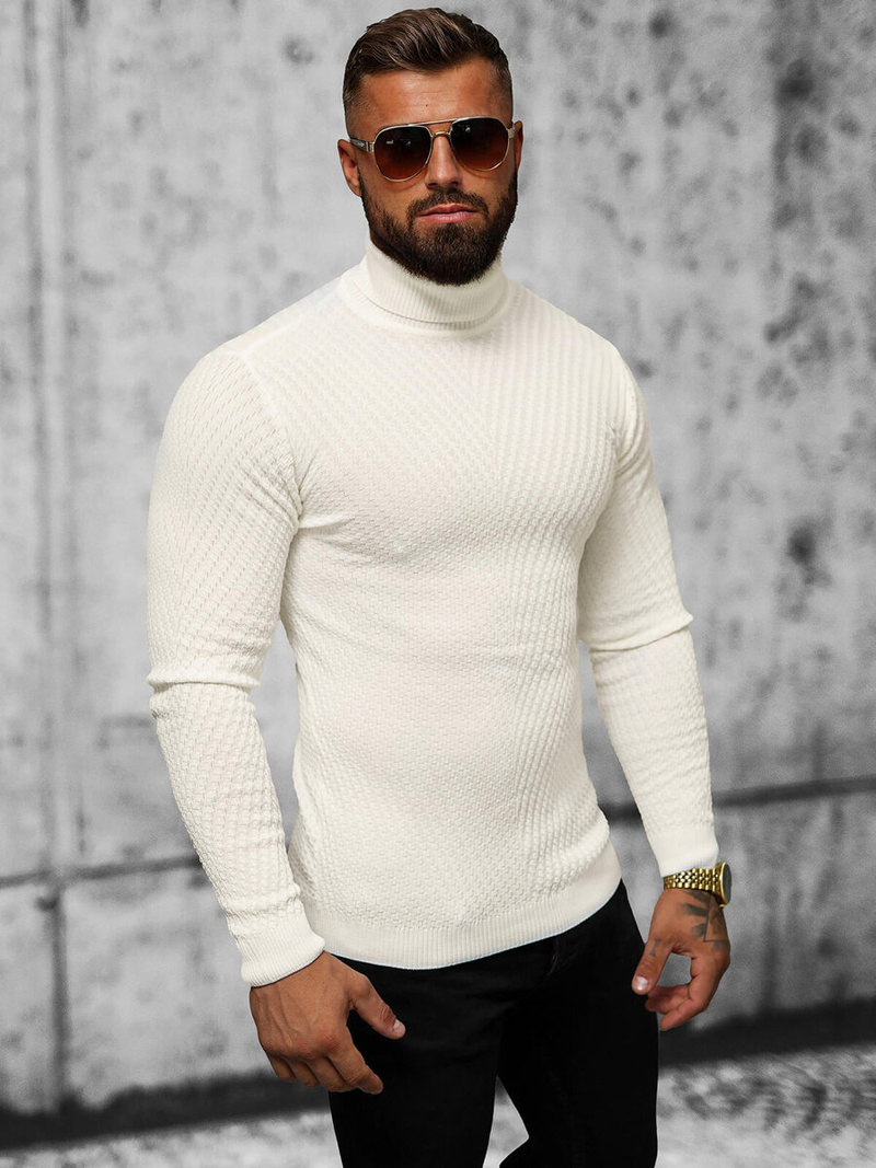 Sweter męski golf ecru OZONEE L/1596Z