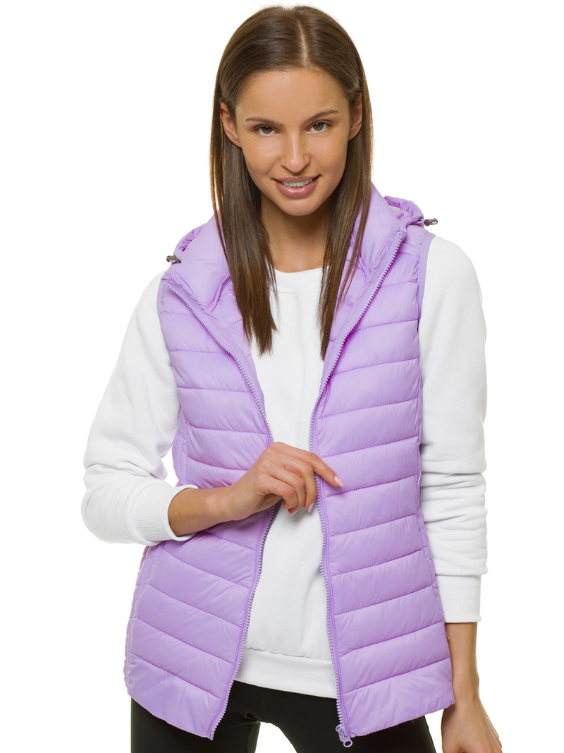 Kamizelka damska pikowana z kapturem jasnofioletowa OZONEE JS/M23039/37