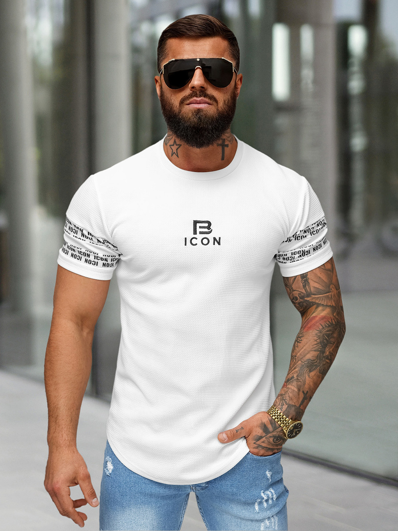 T-shirt męski slim-fit biały OZONEE O/B1213