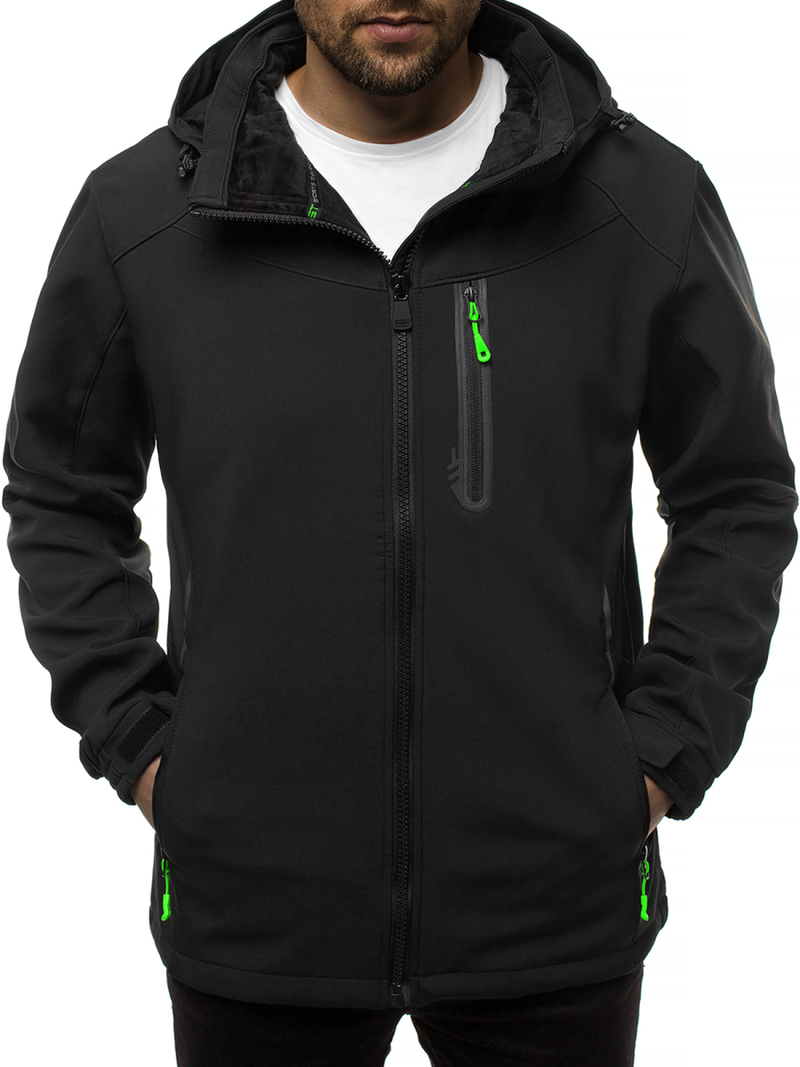 Kurtka softshell męska z kapturem czarno-zielona OZONEE GE/12269Z