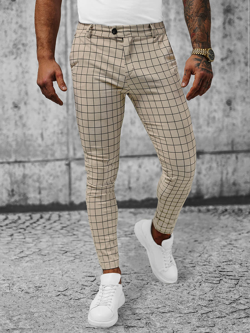 Spodnie męskie chino materiałowe beżowe OZONEE O/P4024