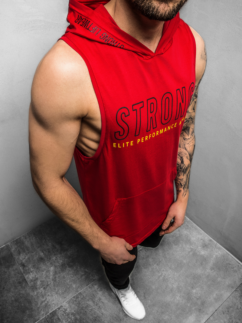 T-Shirt z kapturem męski czerwony OZONEE MAD/2992Z