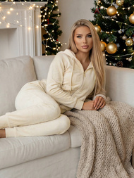 Komplet dresowy damski welurowy ecru OZONEE JS/8C1176/155Z