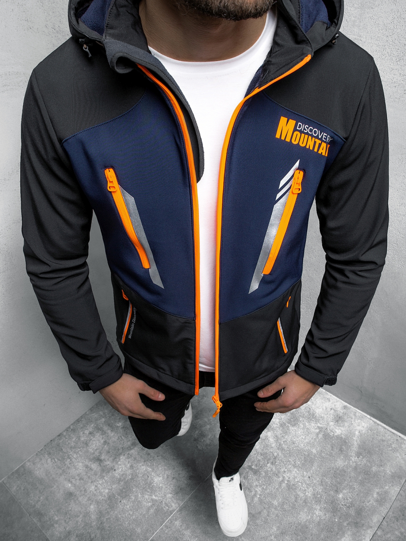 Kurtka softshell męska z kapturem czarno-granatowa OZONEE JS/HH022/1A