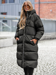 Kurtka zimowa damska długa pikowana czarna OZONEE JS/5M3163/392Z