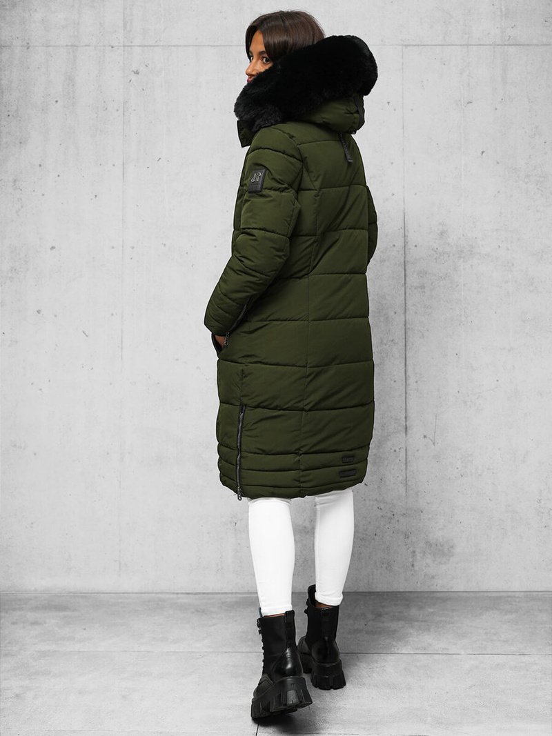 Kurtka zimowa damska długa pikowana khaki OZONEE O/W377