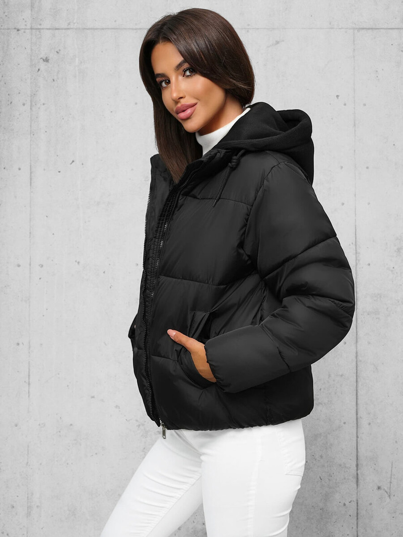 Kurtka zimowa damska pikowana czarna OZONEE JS/16M9187/392