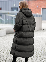 Kurtka zimowa damska długa pikowana czarna OZONEE JS/5M3163/392Z