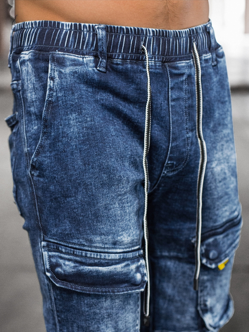 Spodnie jeansowe joggery męskie niebieskie OZONEE DR/TF070