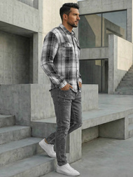 Koszula flanelowa męska w kratę czarno-biała OZONEE NB/MC728N/4Z