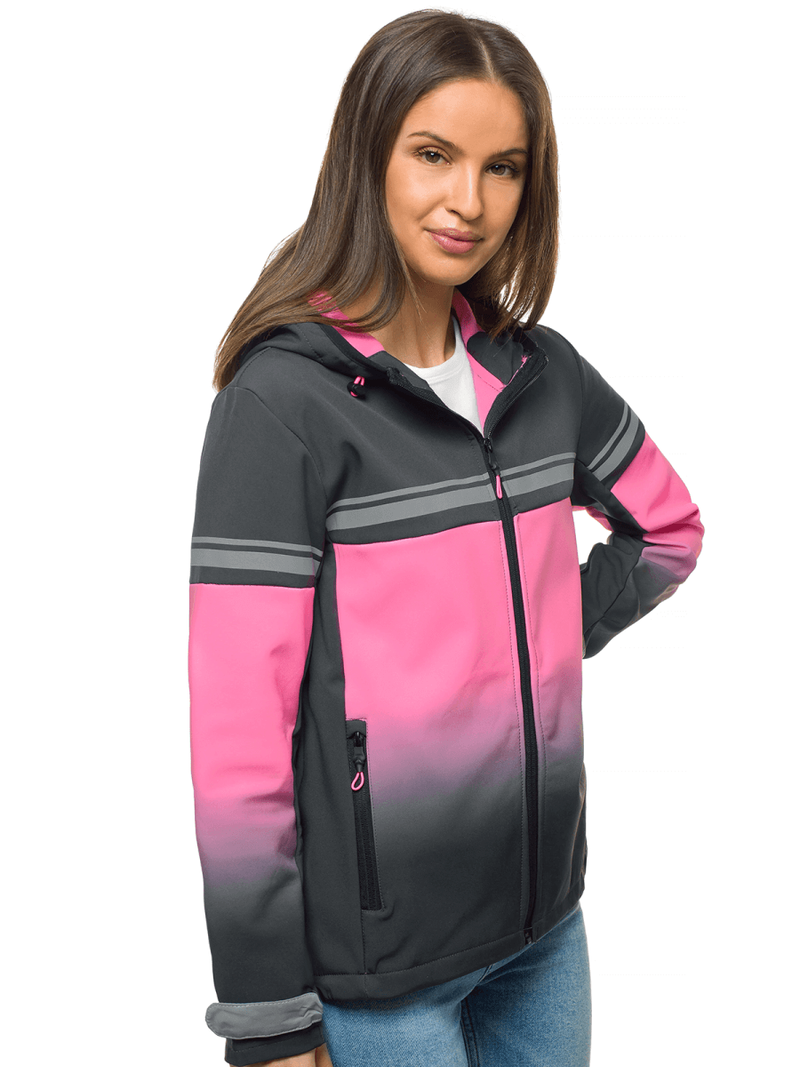 Kurtka softshell damska z kapturem grafitowo-różowa OZONEE JS/KSW6008