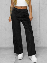 Spodnie damskie welurowe z szeroką nogawką czarne OZONEE JS/92K531/3