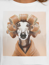 T-shirt damski z nadrukiem biało-beżowy OZONEE JS/YJ77726