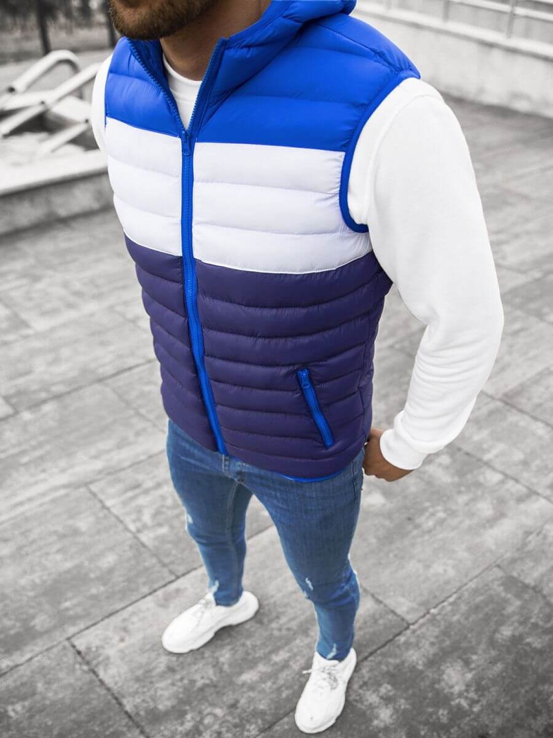 Kamizelka męska pikowana z kapturem granatowo-niebieska OZONEE JS/M13075/215Z