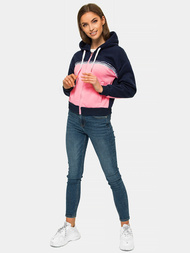 Bluza z kapturem rozpinana damska granatowo-różowa OZONEE JS/B26044