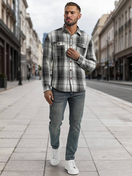 Koszula flanelowa męska w kratę czarno-biała OZONEE NB/MC728N/4