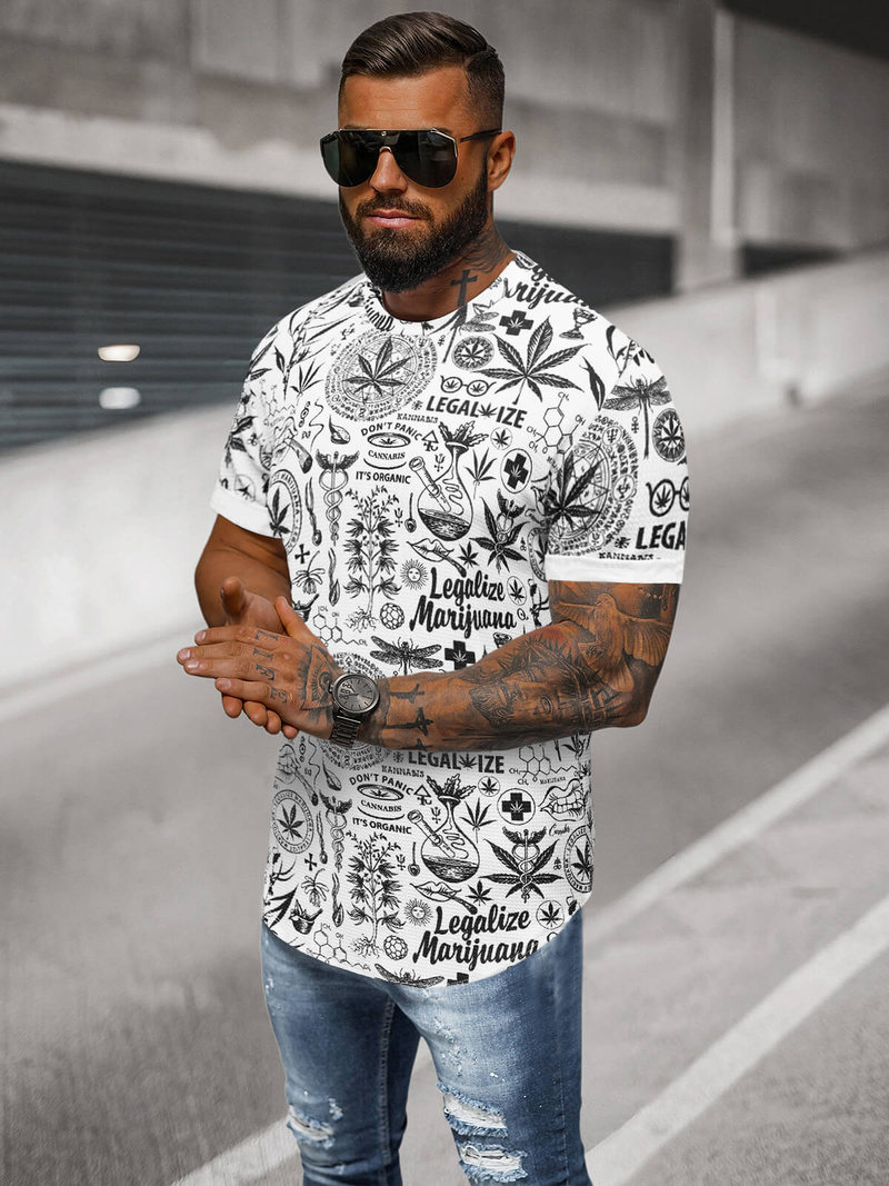 T-shirt męski z nadrukiem biały OZONEE O/P1347