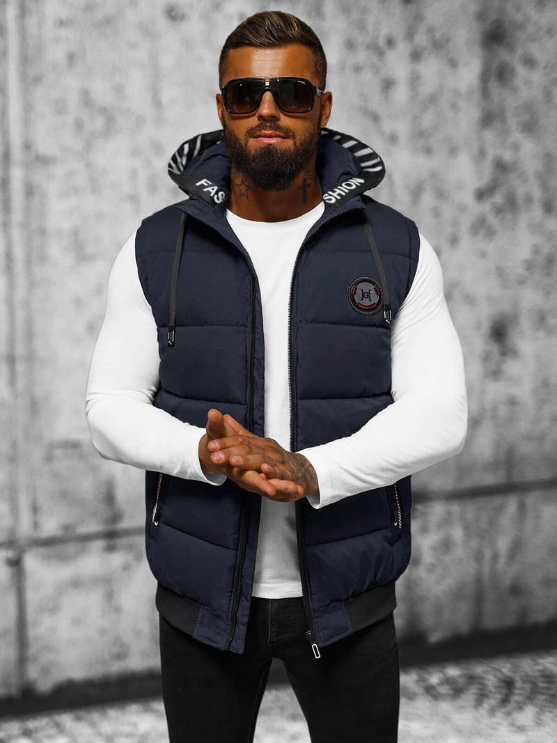 Kamizelka męska z kapturem granatowa OZONEE JS/84M3028/215/X