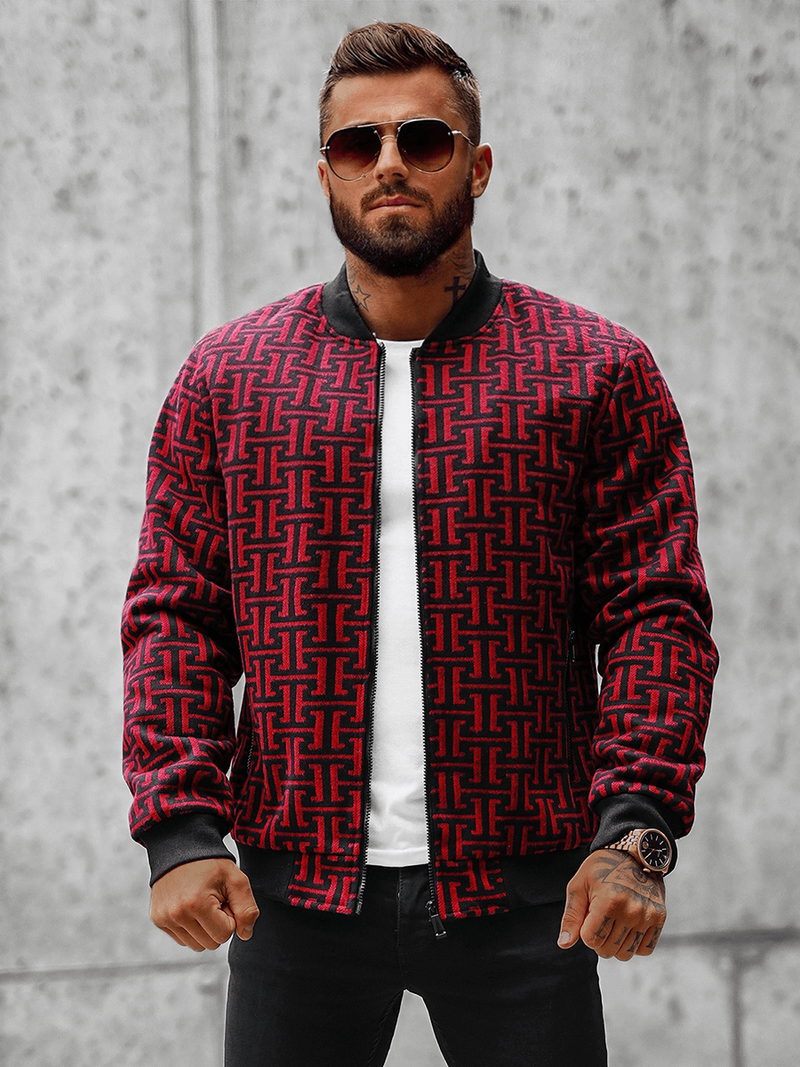 Kurtka męska bomberka czerwono-czarna OZONEE O/3A55