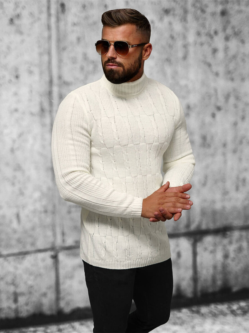 Sweter męski golf ecru OZONEE L/2665Z
