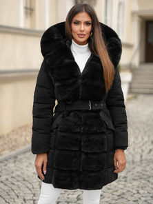 Kurtka zimowa damska długa z futerkiem czarna OZONEE JS/11Z8096Z