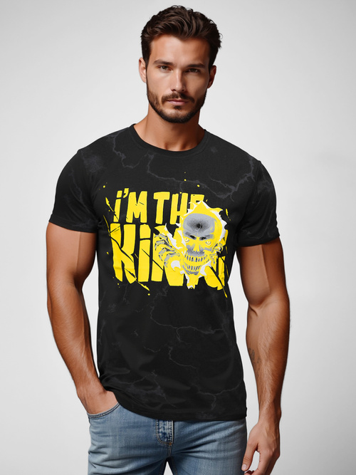 T-shirt męski z nadrukiem czarny OZONEE JS/Y70028Z